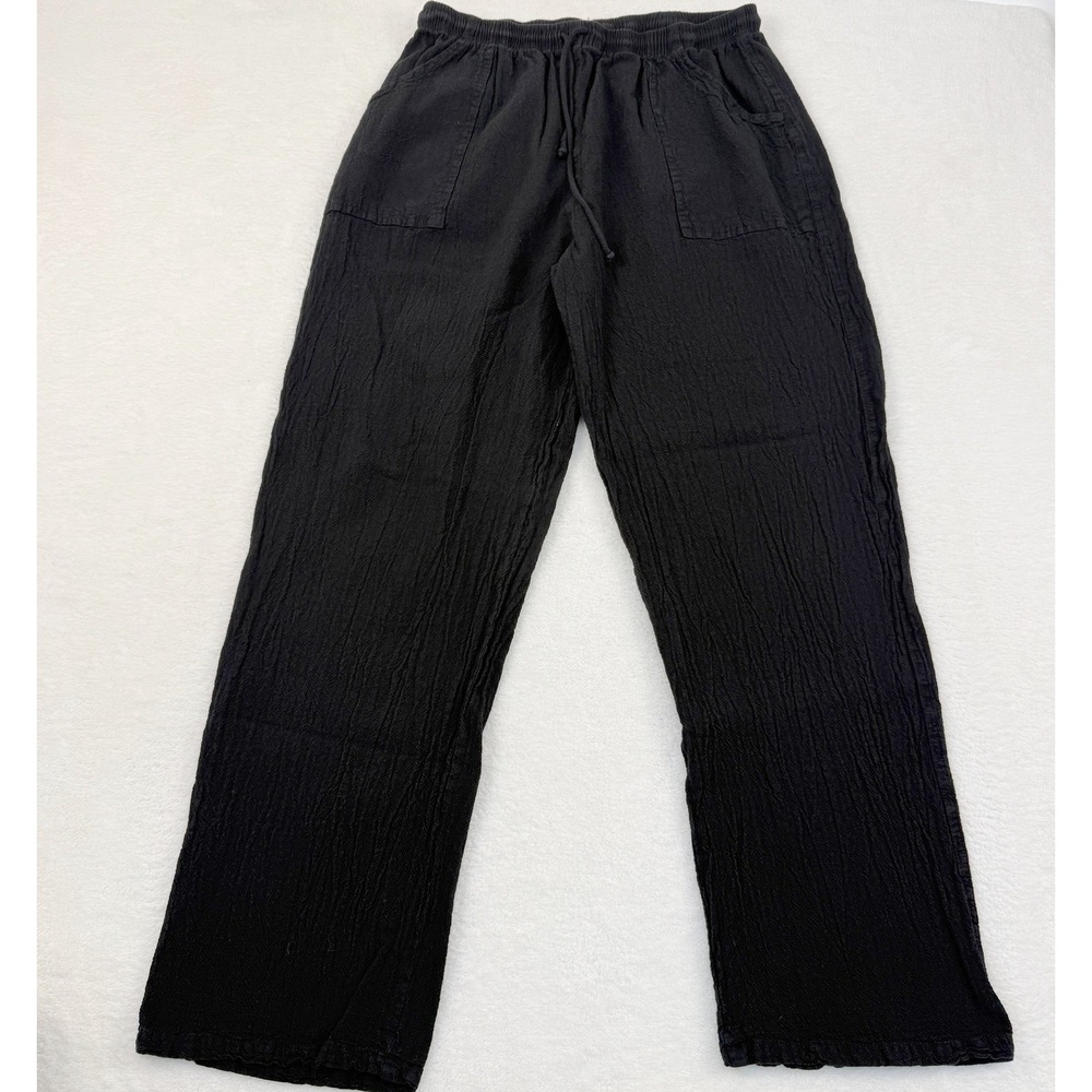Drawstrings of Malibu Travel Wear Pants Women 1XL Black Gauze Resort Casual Boho